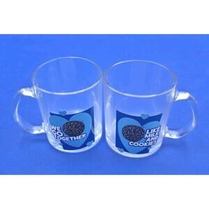 Oreo Clear Glass Dunking Mugs We Go Together Like Milk & Cookies 10oz Set of 2